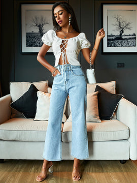 Blusa con cordon de manga farol