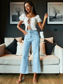 Blusa con cordon de manga farol