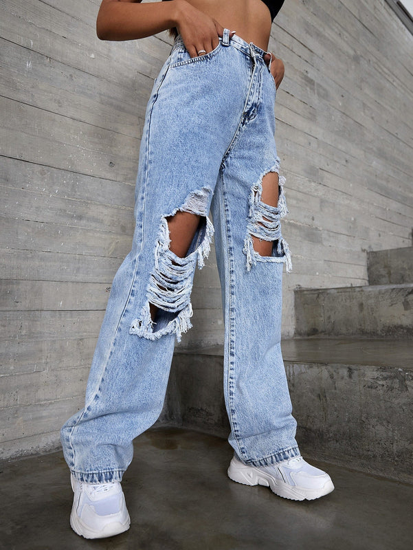 Jeans rotos de talle alto