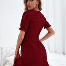 Prive Vestido cruzado de manga farol bajo con fruncido con nudo lateral