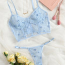 Conjunto De Lenceria Con Aros De Malla Bordada Con Flores