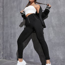 EZwear Pantalones de color liso para mujer con cintura alta, cremallera, entrelazado de encaje y nudo ajustado, para primavera y verano