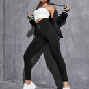 EZwear Pantalones de color liso para mujer con cintura alta, cremallera, entrelazado de encaje y nudo ajustado, para primavera y verano