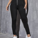 EZwear Pantalones de color liso para mujer con cintura alta, cremallera, entrelazado de encaje y nudo ajustado, para primavera y verano