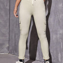 EZwear Pantalones ajustados con cintura de cordon y bolsillo con solapa