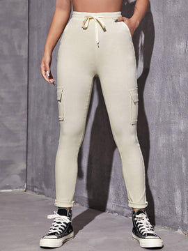 EZwear Pantalones ajustados con cintura de cordon y bolsillo con solapa