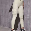 EZwear Pantalones ajustados con cintura de cordon y bolsillo con solapa