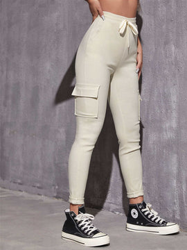 EZwear Pantalones ajustados con cintura de cordon y bolsillo con solapa
