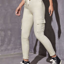 EZwear Pantalones ajustados con cintura de cordon y bolsillo con solapa
