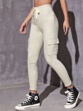 EZwear Pantalones ajustados con cintura de cordon y bolsillo con solapa