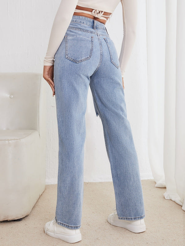 Jeans desgarro de talle alto de pierna recta