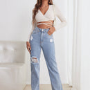 Jeans desgarro de talle alto de pierna recta
