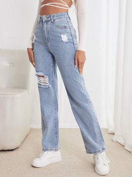 Jeans desgarro de talle alto de pierna recta