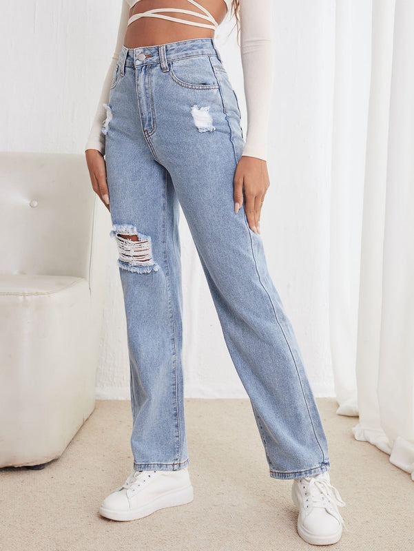 Jeans desgarro de talle alto de pierna recta