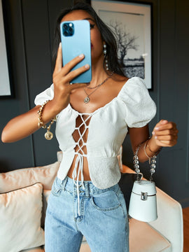 Blusa con cordon de manga farol