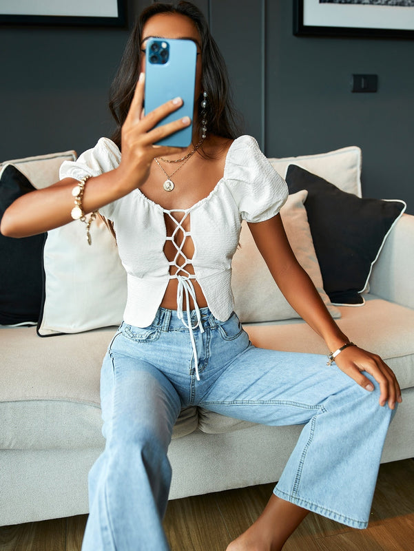 Unity Blusa con cordon de manga farol