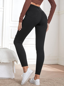 Essnce Pantalones ajustados rasgados de talle alto en color liso para mujeres, para primavera y verano
