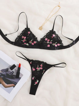Set de lenceria floral de malla