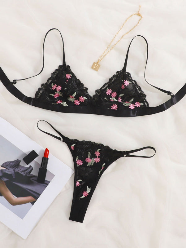 Set de lenceria floral de malla