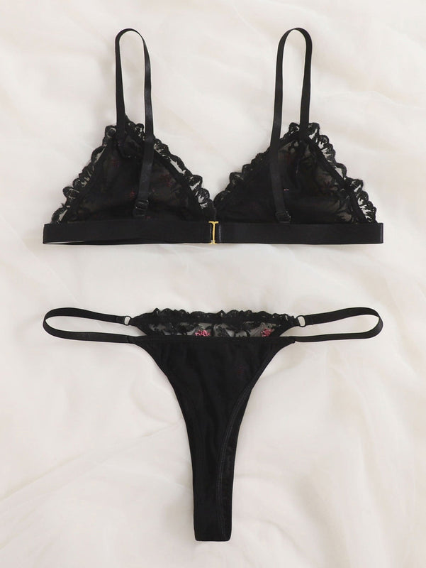 Set de lenceria floral de malla