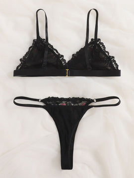 Set de lenceria floral de malla