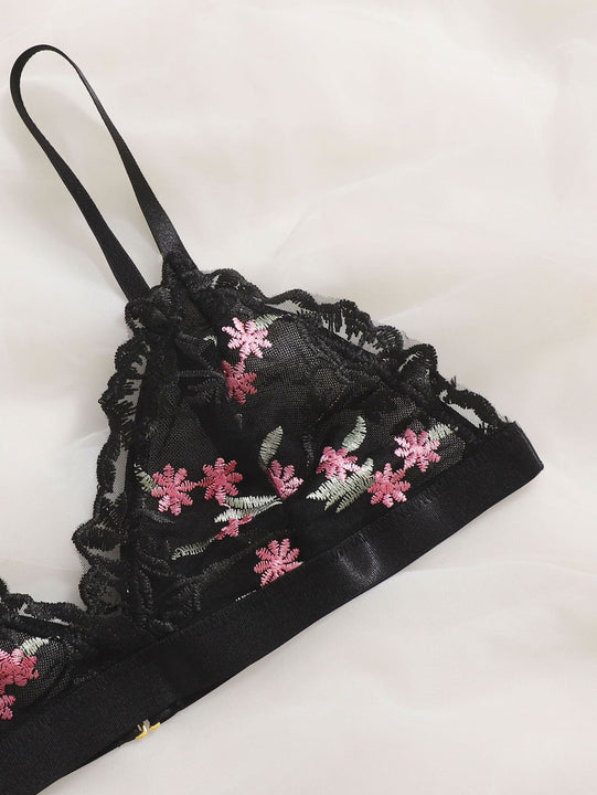 Set de lenceria floral de malla