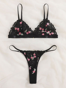 Set de lenceria floral de malla