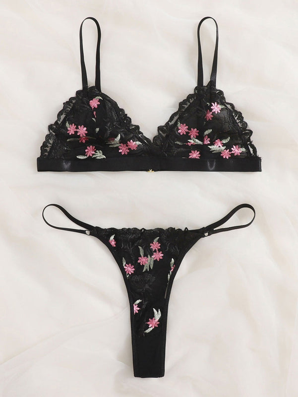 Set de lenceria floral de malla
