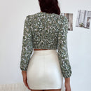 Clasi Top de cuello V con estampado de paisley de cintura fruncido