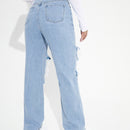 Jeans de pierna recta floral de talle alto