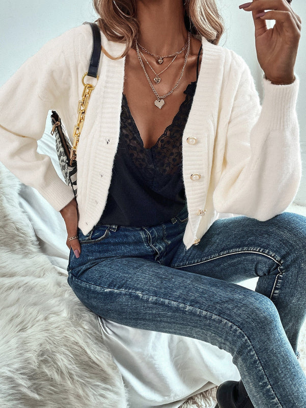 Prive cardigan informal de mujer de ajuste holgado, con hombros caidos, manga larga y de una sola hilera de botones, para otono/invierno
