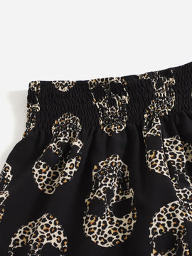 LUNE Shorts de leopardo estampado de esqueleto con fruncido