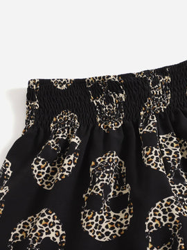 LUNE Shorts de leopardo estampado de esqueleto con fruncido