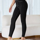 Frenchy Pantalon casual de mujer de primavera/verano negro ajustado y solido con costuras de contraste