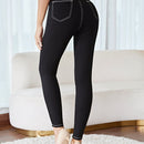 Frenchy Pantalon casual de mujer de primavera/verano negro ajustado y solido con costuras de contraste