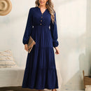 EMERY ROSE Vestido de cuello notch de manga farol bajo con fruncido