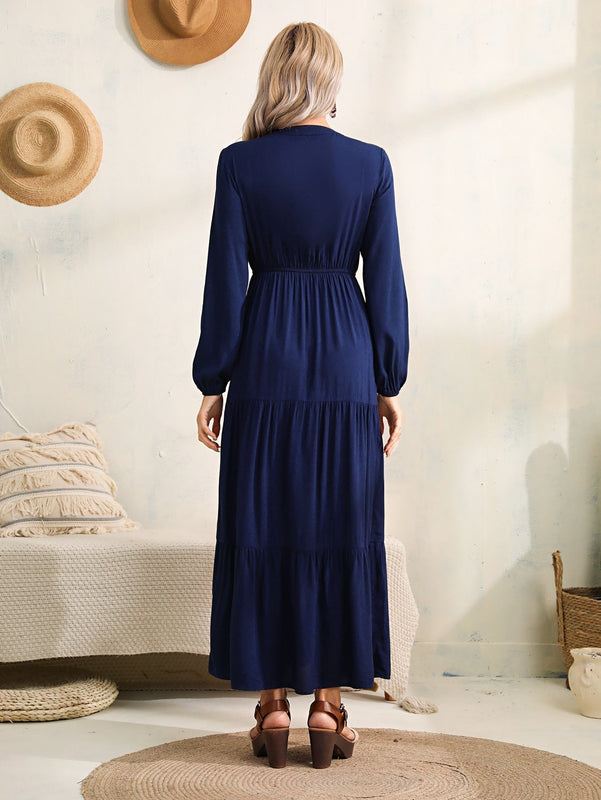 EMERY ROSE Vestido de cuello notch de manga farol bajo con fruncido