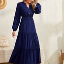 EMERY ROSE Vestido de cuello notch de manga farol bajo con fruncido