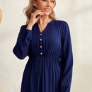 EMERY ROSE Vestido de cuello notch de manga farol bajo con fruncido