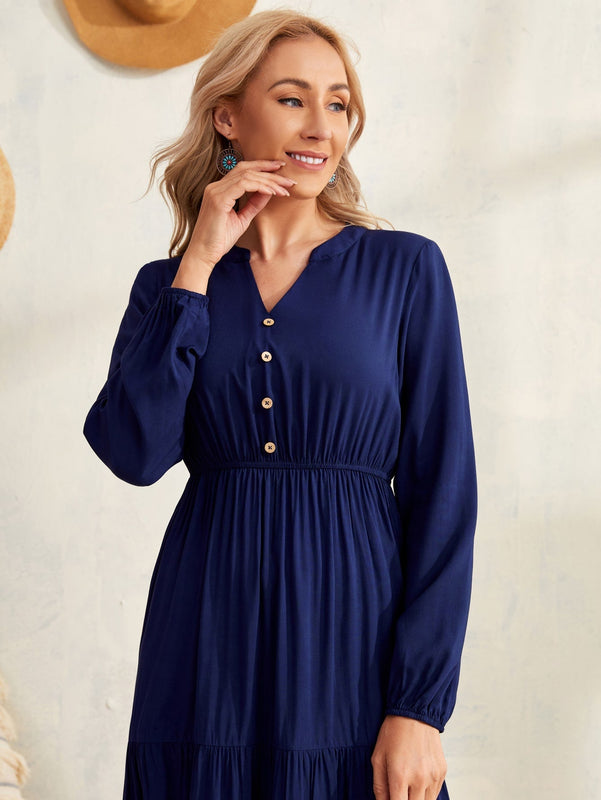 EMERY ROSE Vestido de cuello notch de manga farol bajo con fruncido