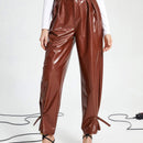 BAE Pantalones fruncido de cintura con volante con cinturon PU