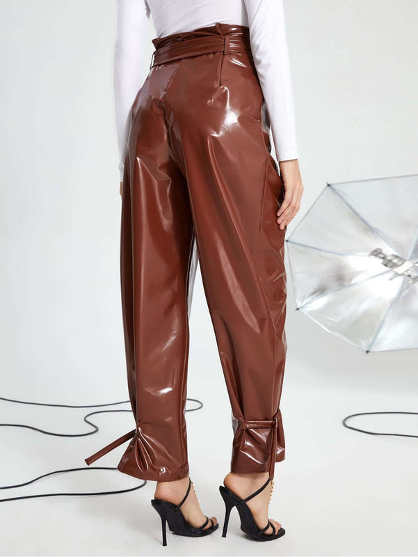 BAE Pantalones fruncido de cintura con volante con cinturon PU