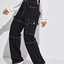 Jeans de talle alto con bolsillo con solapa puntada