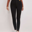 EZwear Pantalones ajustados de alta cintura para mujer, con detalles de parche en color liso, para primavera y verano