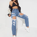 Jeans de pierna recta de talle alto rotos