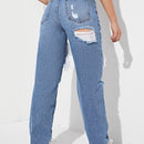 Jeans de pierna recta de talle alto rotos