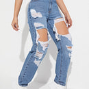 Jeans de pierna recta de talle alto rotos
