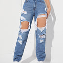Jeans de pierna recta de talle alto rotos