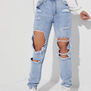 Jeans de pierna recta con diseno roto