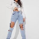 Jeans de pierna recta con diseno roto